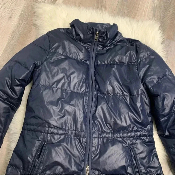 Banana Republic navy blue down double zip puffer quilted jacket sz m 8/10 - Picture 4 of 12
